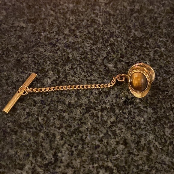 Gold And Tiger Eye Cufflinks And Tie Tack - Picture 2 of 10